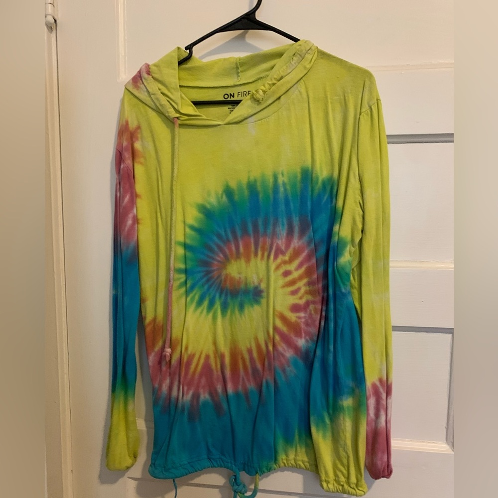 On Fire Tye Dye pullover hoodie. Lightweight.